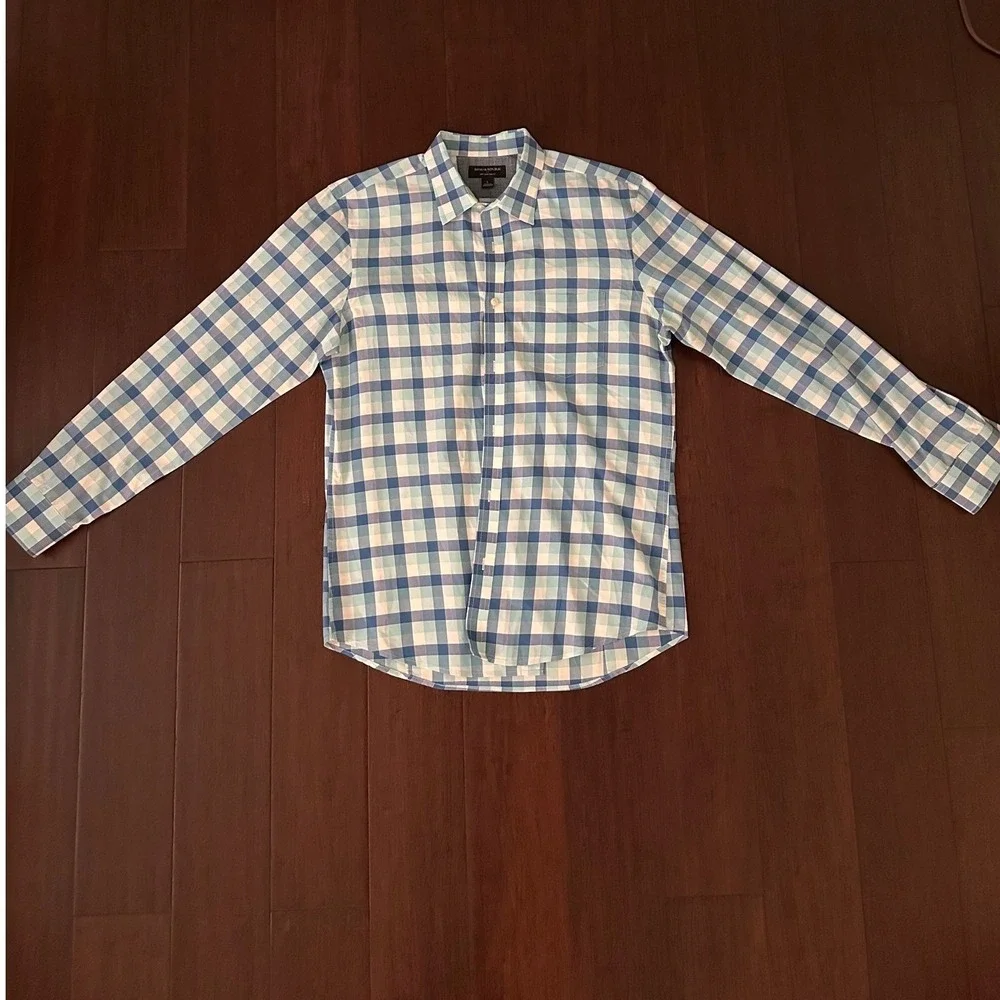 Banana Republic Soft Wash Slim Fit Shirt Mens L Blue Gingham Check Button Down